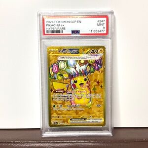 Pokémon Pikachu ex #247 Sv08 Surging Sparks Hyper Rare Holo PSA 9